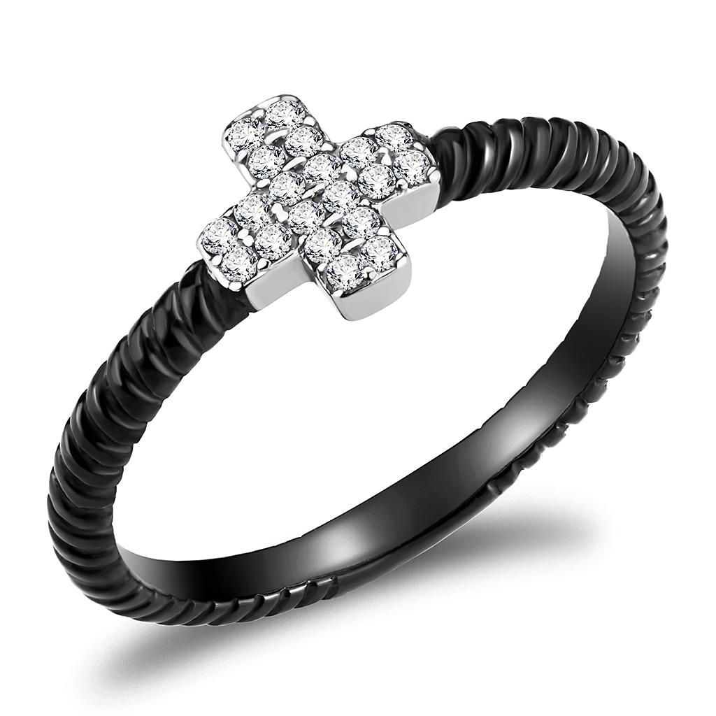 Rings for Women Two-Tone Black 316L Stainless Steel DA127 - AAA Grade Cubic Zirconia in Clear