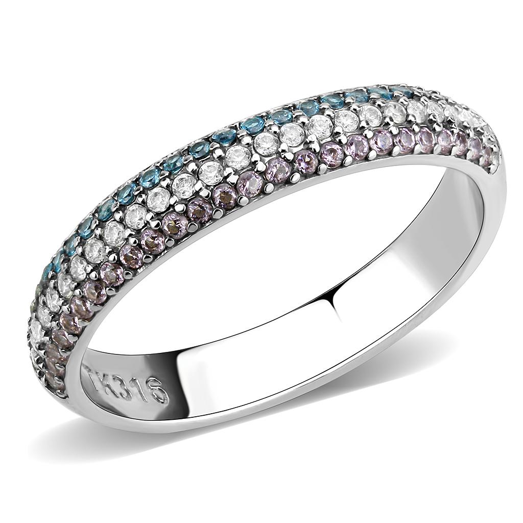 Silver Rings for Women 316L Stainless Steel DA232 - AAA Grade Cubic Zirconia in Multi Color
