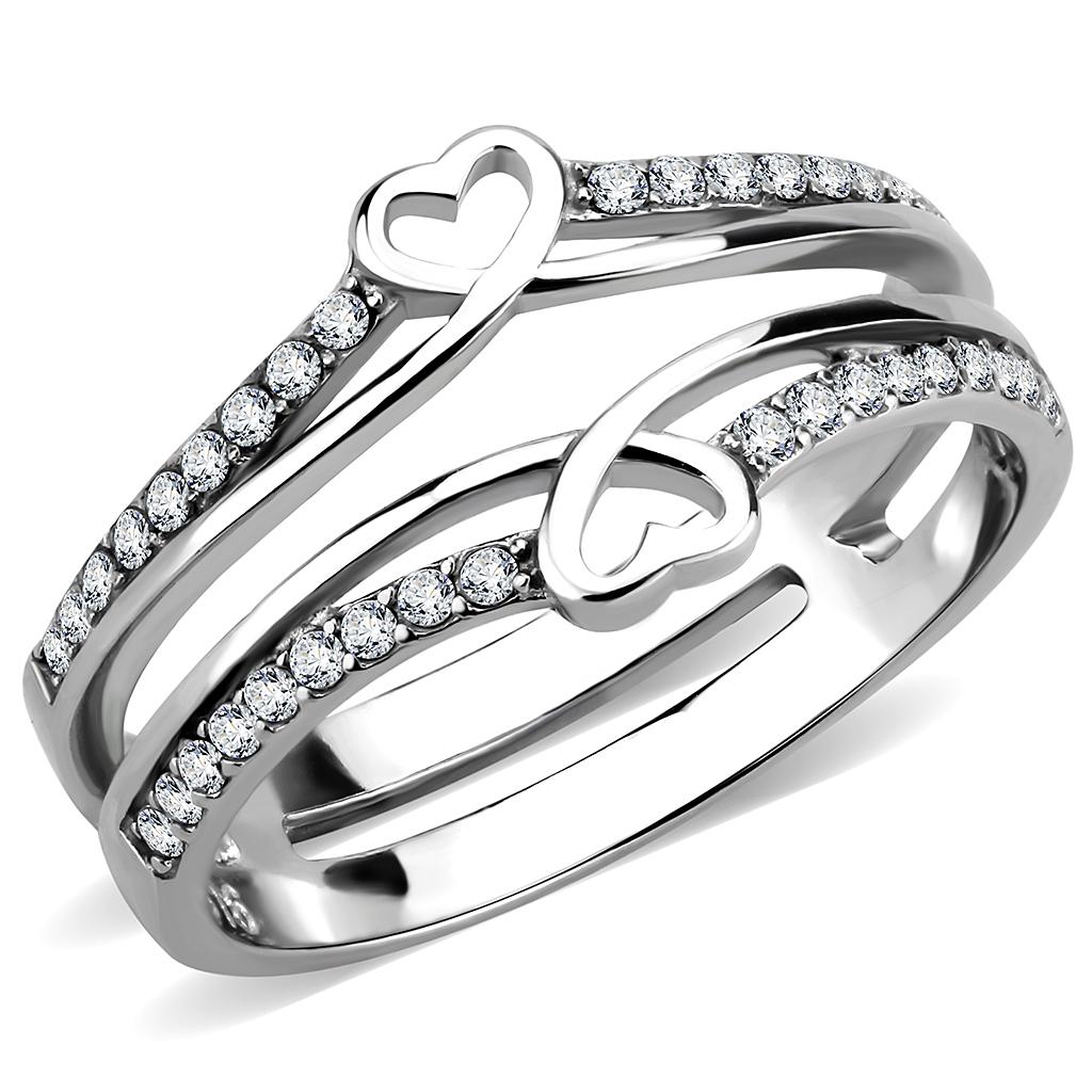 Rings for Women Silver 316L Stainless Steel DA242 - AAA Grade Cubic Zirconia in Clear