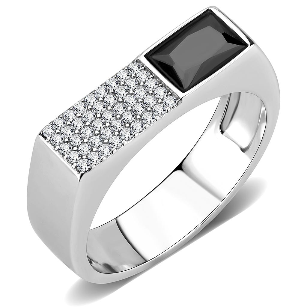 Rings for Women Silver 316L Stainless Steel DA252 - AAA Grade Cubic Zirconia in Black Diamond