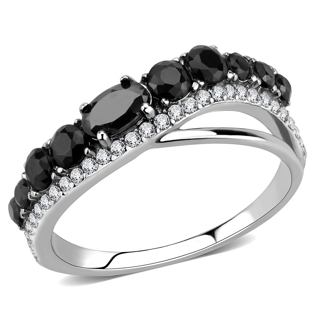 Rings for Women Silver 316L Stainless Steel DA269 - AAA Grade Cubic Zirconia in Black Diamond