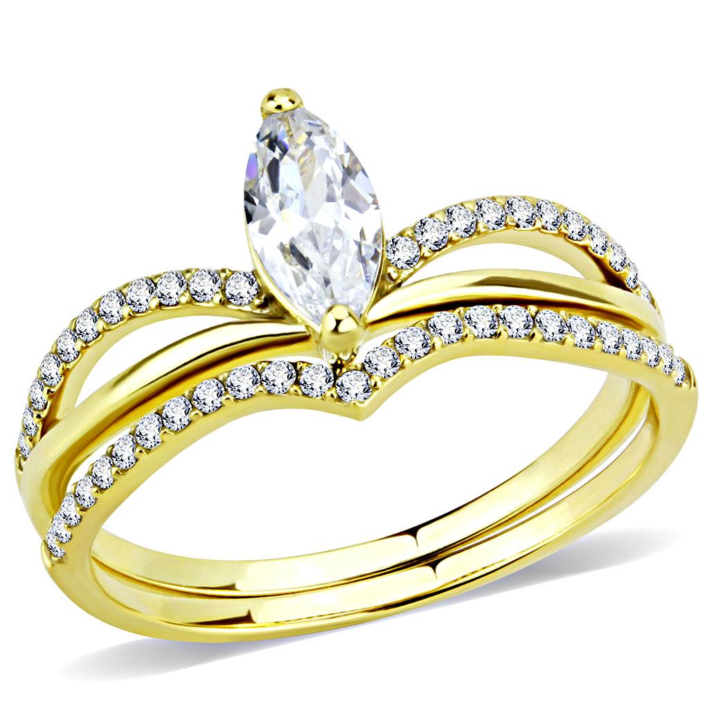 Rings for Women Gold 316L Stainless Steel DA276 - AAA Grade Cubic Zirconia in Clear