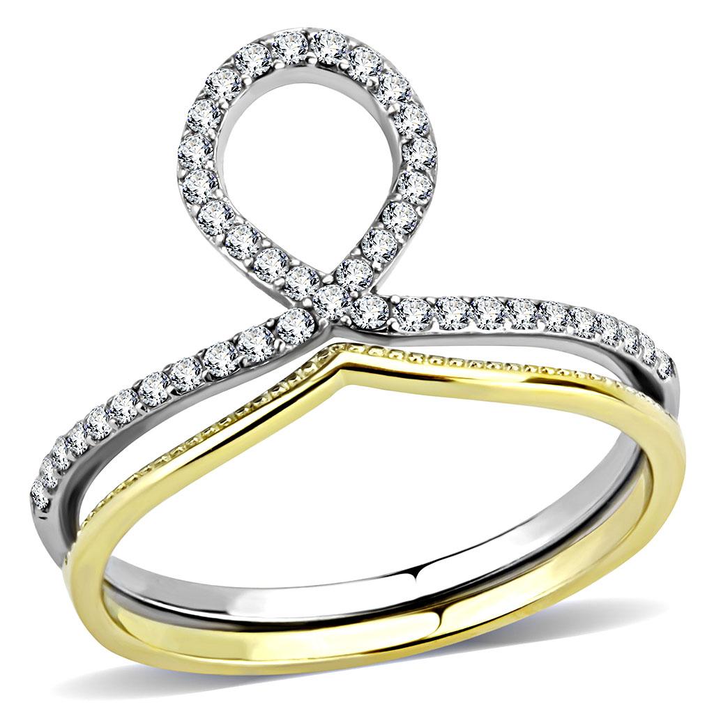 Rings for Women Two-Tone Gold 316L Stainless Steel DA278 - AAA Grade Cubic Zirconia in Clear