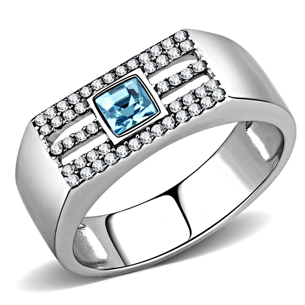 Silver Rings for Women 316L Stainless Steel DA283 - Top Grade Crystal in Sea Blue