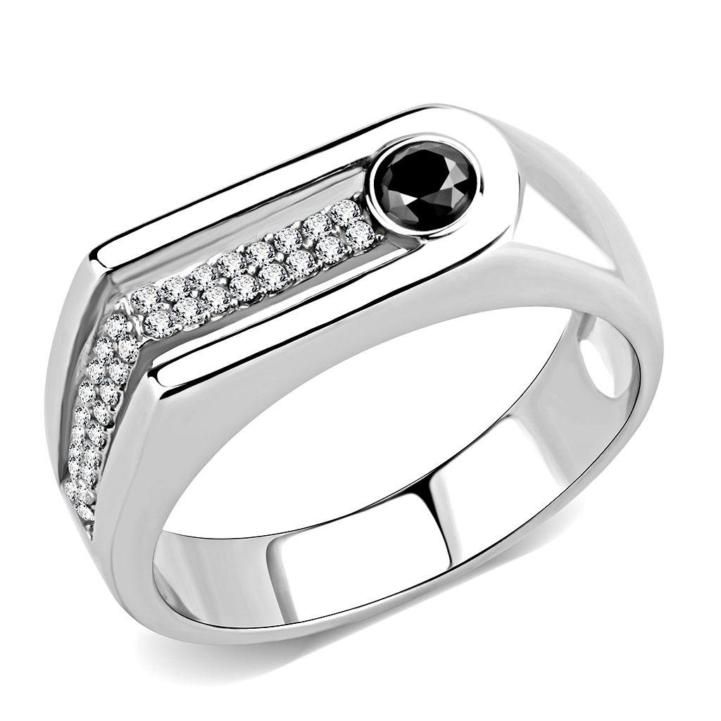 Rings for Women Silver 316L Stainless Steel DA286 - AAA Grade Cubic Zirconia in Black Diamond
