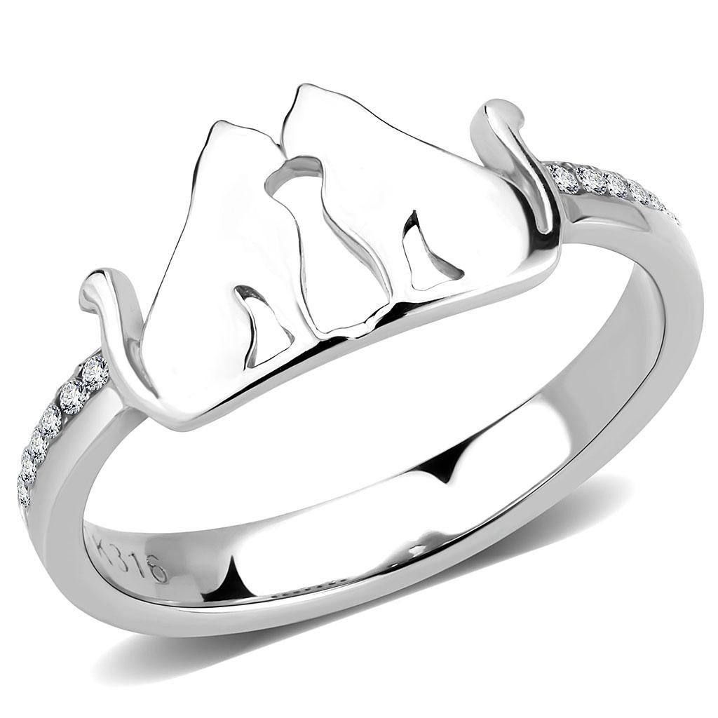 Silver Rings for Women 316L Stainless Steel DA309 - AAA Grade Cubic Zirconia in Clear