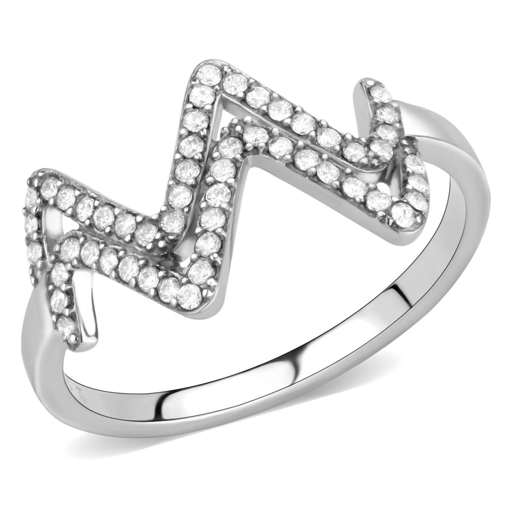 Silver Rings for Women 316L Stainless Steel DA339 - AAA Grade Cubic Zirconia in Clear