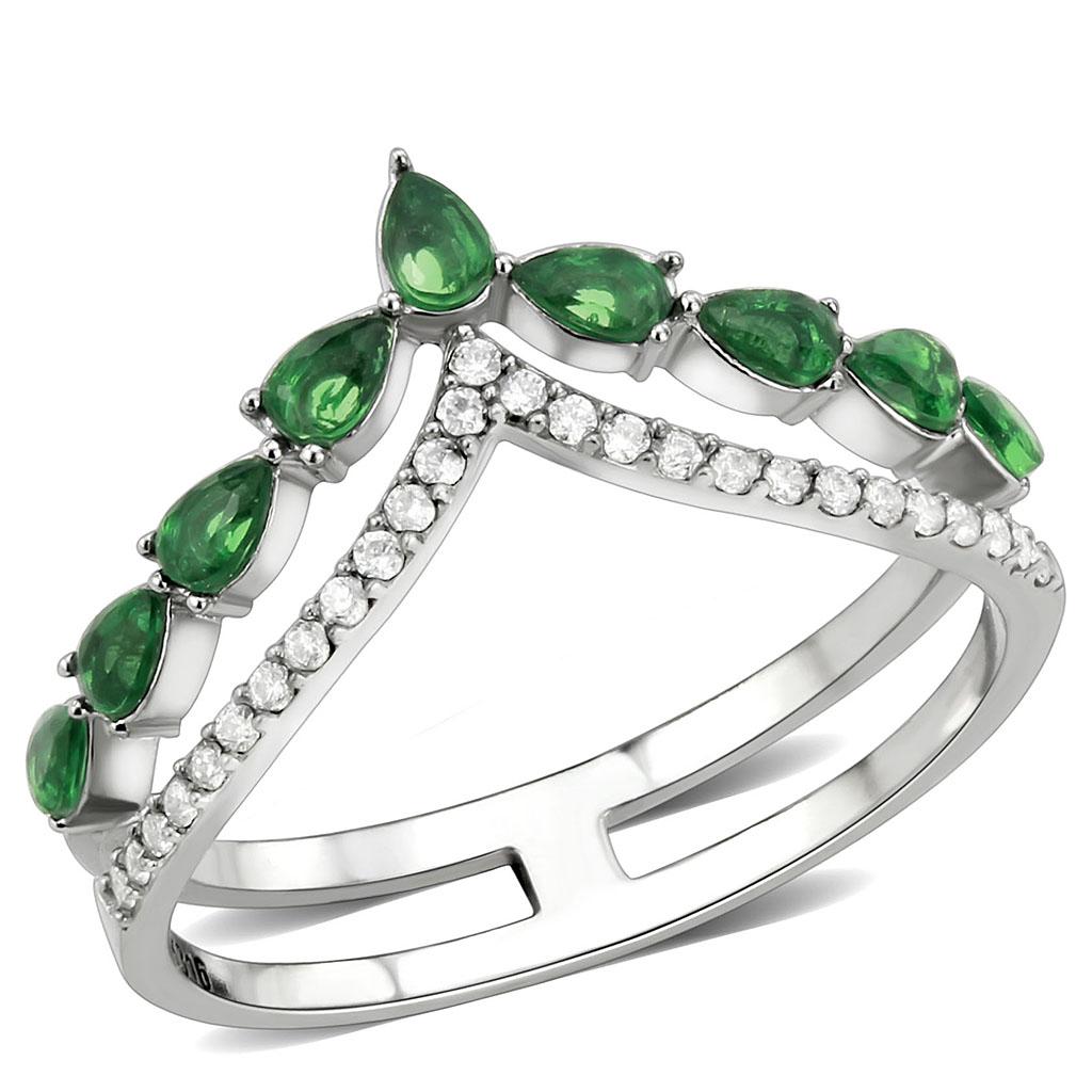 Rings for Women Silver 316L Stainless Steel DA347 - Glass in Emerald