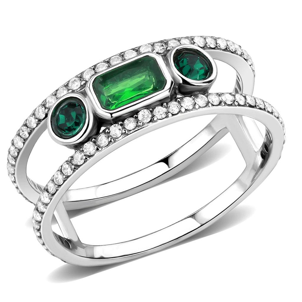 Rings for Women Silver 316L Stainless Steel DA348 - Glass in Emerald