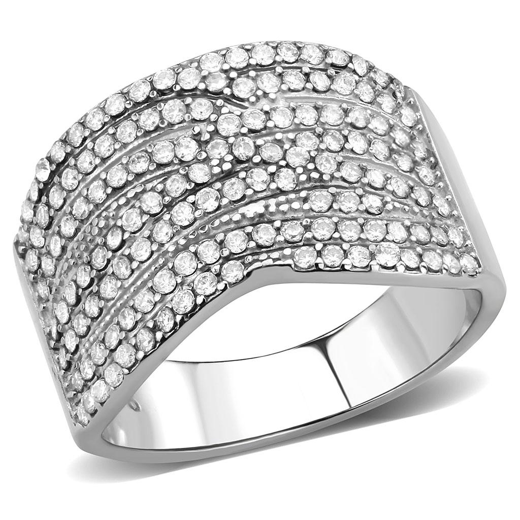 Silver Rings for Women 316L Stainless Steel DA362 - AAA Grade Cubic Zirconia in Clear