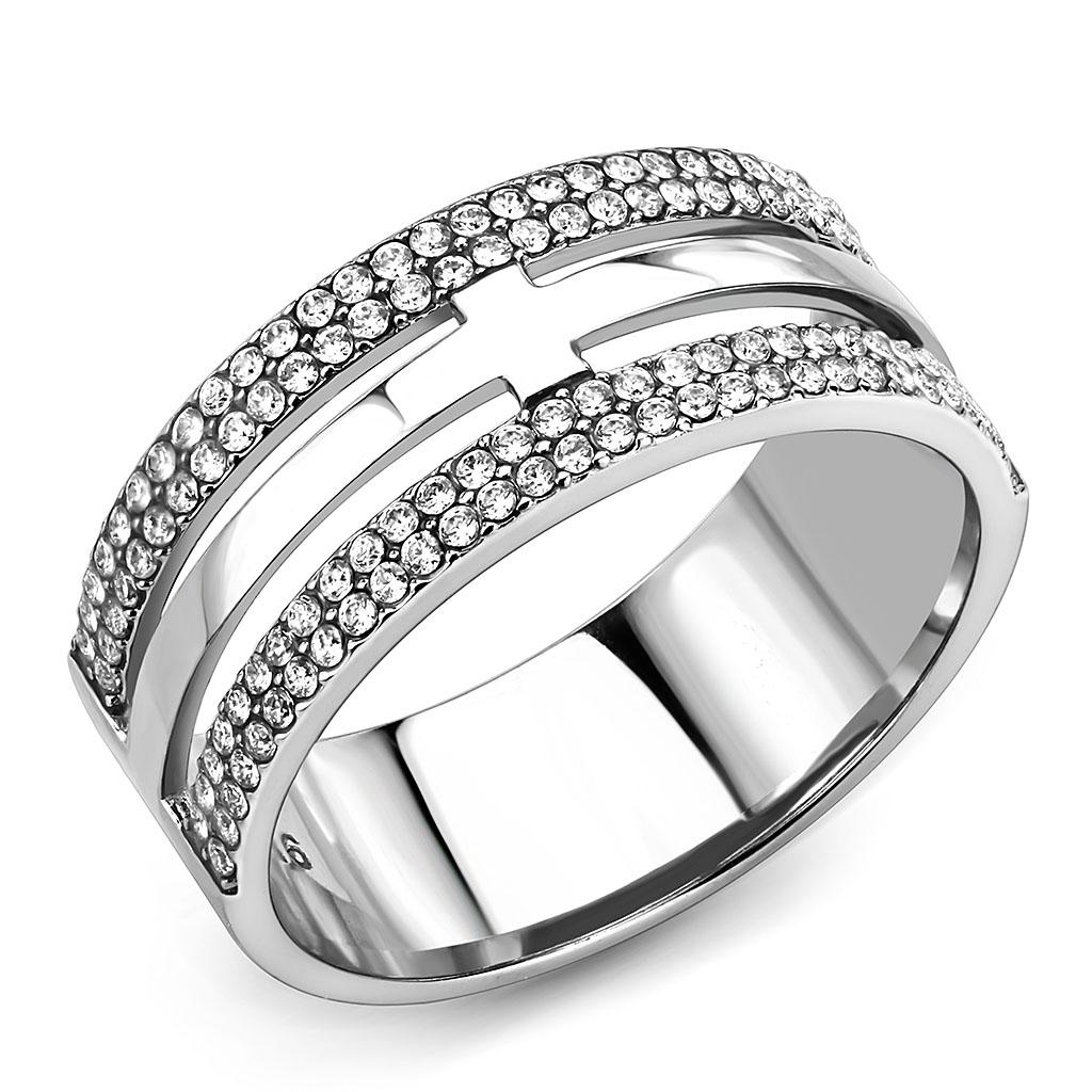 Silver Rings for Women 316L Stainless Steel DA366 - AAA Grade Cubic Zirconia in Clear
