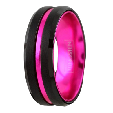 Men's Wedding Band Rings - Black Pink Line Stripe - Wedding Rings for Men and Women