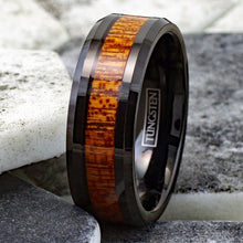 Load image into Gallery viewer, Mens Wedding Band Rings for Men Wedding Rings for Womens / Mens Rings Black Brown Wood Grain
