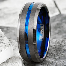 Load image into Gallery viewer, Mens Wedding Band Rings for Men Wedding Rings for Womens / Mens Rings Gunmetal Deep Grey Blue Line
