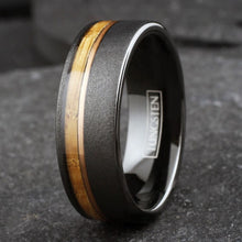Load image into Gallery viewer, Tungsten Rings for Men Wedding Bands for Him 8mm Black Whiskey Barrel
