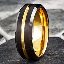 Load image into Gallery viewer, Mens Wedding Band Rings for Men Wedding Rings for Womens / Mens Rings Black Yellow Gold
