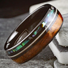 Load image into Gallery viewer, Mens Wedding Band Rings for Men Wedding Rings for Womens / Mens Rings Black Koa Wood Abalone Guitar String
