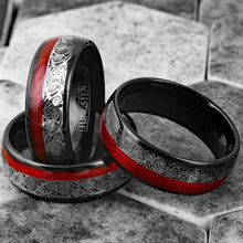 Load image into Gallery viewer, Mens Wedding Band Rings for Men Wedding Rings for Womens / Mens Rings Black Clockwork Gears &amp; Red Wire
