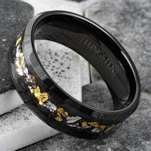 Load image into Gallery viewer, Mens Wedding Band Rings for Men Wedding Rings for Womens / Mens Rings Black 24K Gold and White Gold Foil

