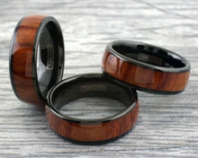 Load image into Gallery viewer, Tungsten Rings for Men Wedding Bands for Him 8mm Black Brown Wood Grain
