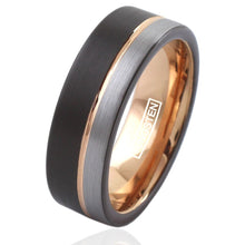 Load image into Gallery viewer, Tungsten Rings for Women Wedding Bands for Him 6mm Silver Black Off-Center Rose Gold

