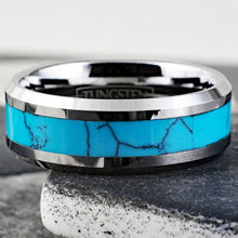 Load image into Gallery viewer, Mens Wedding Band Rings for Men Wedding Rings for Womens / Mens Rings 6mm Turquoise Center
