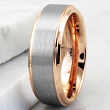 Load image into Gallery viewer, Mens Wedding Band Rings for Men Wedding Rings for Womens / Mens Rings Silver Rose Gold Plated Brushed Center
