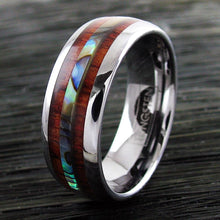 Load image into Gallery viewer, Tungsten Rings for Men Wedding Bands for Him 6mm Hawaiian Koa Wood and Abalone
