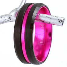 Load image into Gallery viewer, Tungsten Rings for Men Wedding Bands for Him 6mm Black Pink Line Stripe
