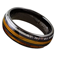 Load image into Gallery viewer, Tungsten Rings for Men Wedding Bands for Him 8mm Black Gold Fishing Line-Whiskey Barrel Deer Antler
