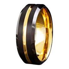 Load image into Gallery viewer, Tungsten Rings for Men Wedding Bands for Him 8mm Black Yellow Gold
