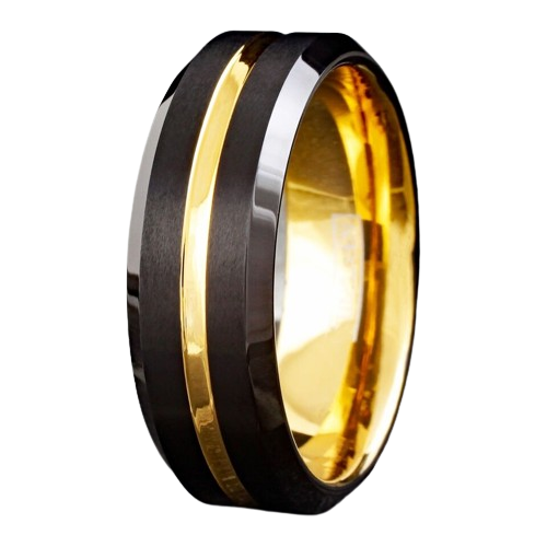 Tungsten Rings for Men Wedding Bands for Him 8mm Black Yellow Gold