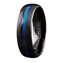 Load image into Gallery viewer, Tungsten Rings for Men Wedding Bands for Him 7mm Black Blue Fishing Line
