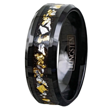 Load image into Gallery viewer, Tungsten Rings for Men Wedding Bands for Him 8mm Black 24K Gold and White Gold Foil
