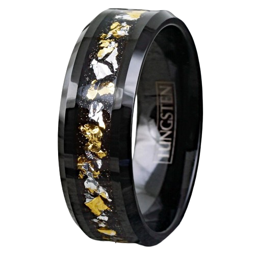 Mens Wedding Band Rings for Men Wedding Rings for Womens / Mens Rings Black 24K Gold and White Gold Foil