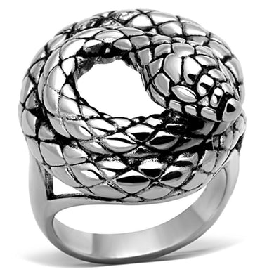 Silver Snake Ring Anillo Para Hombre Mujer y Ninos Unisex Kids 316L Stainless Steel Ring con Epoxi en Jet - Jewelry Store by Erik Rayo