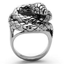 Load image into Gallery viewer, Silver Snake Ring Anillo Para Hombre Mujer y Ninos Unisex Kids 316L Stainless Steel Ring con Epoxi en Jet - Jewelry Store by Erik Rayo
