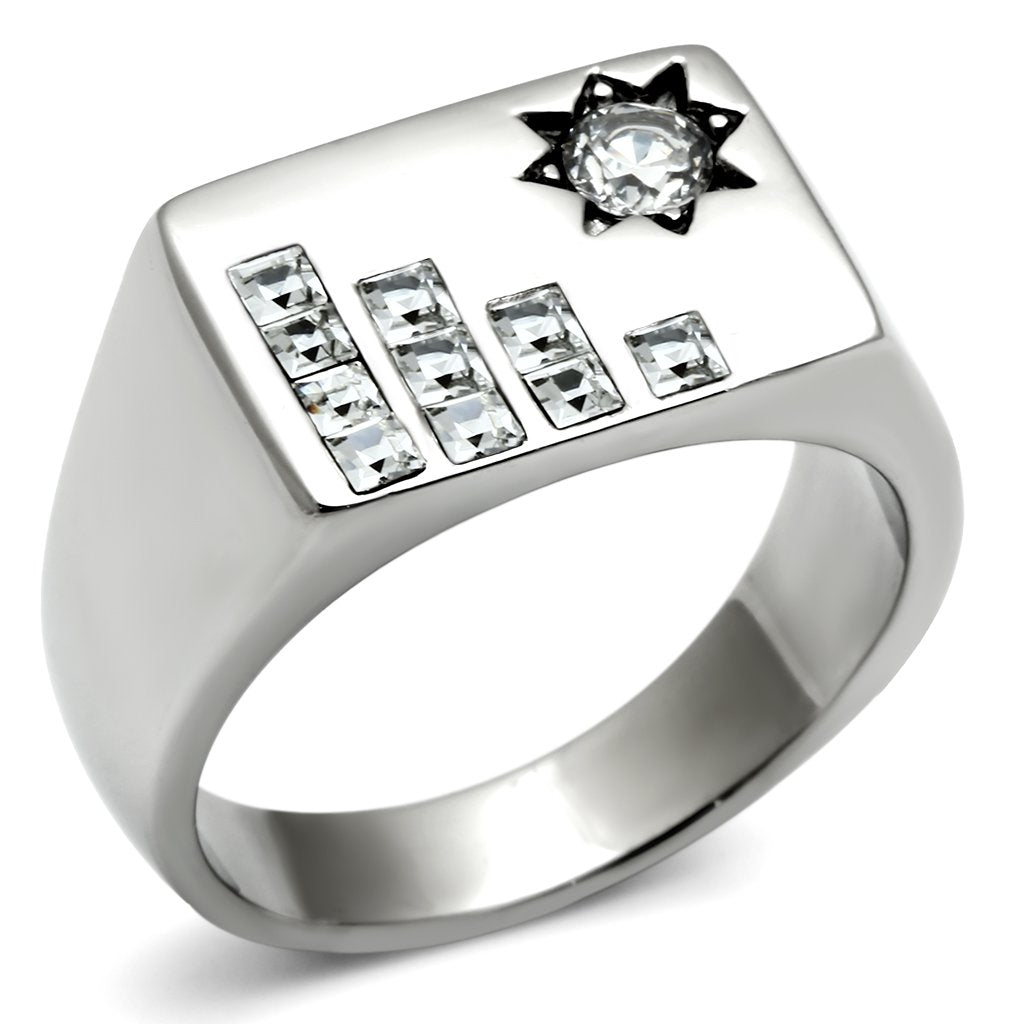 Rings for Men Silver Stainless Steel TK481 with AAA Grade Cubic Zirconia in Clear