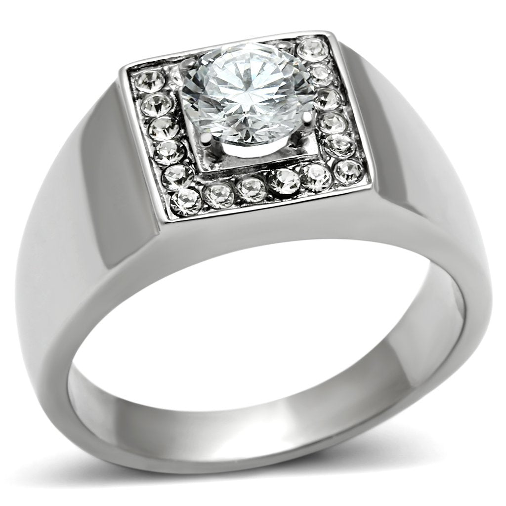 Rings for Men Silver Stainless Steel TK483 with AAA Grade Cubic Zirconia in Clear