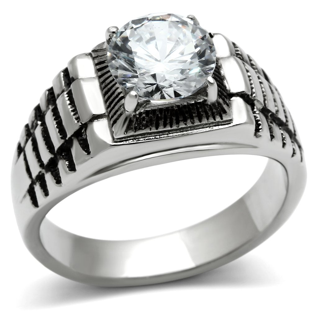Rings for Men Silver Stainless Steel TK485 with AAA Grade Cubic Zirconia in Clear