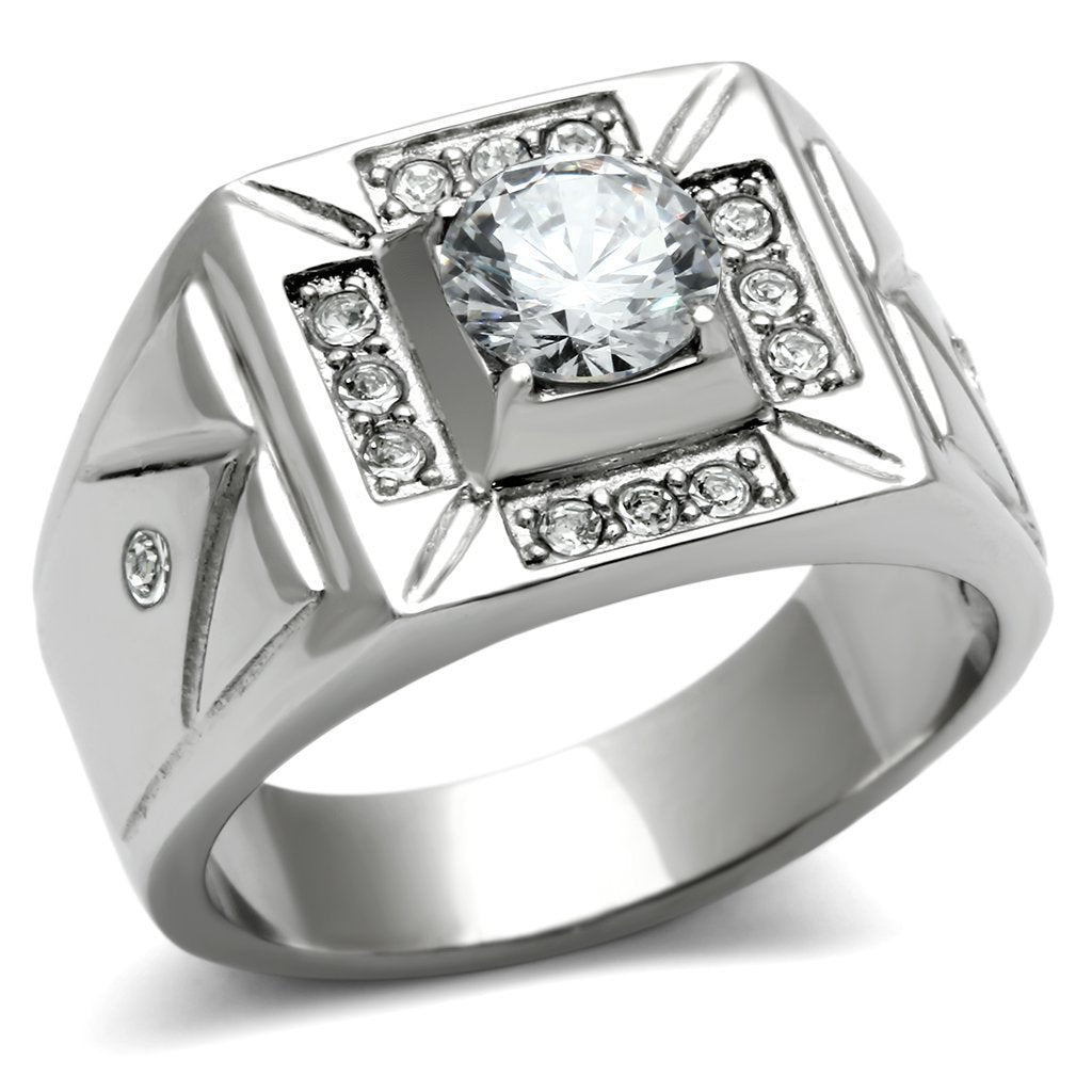 Rings for Men Silver Stainless Steel TK486 with AAA Grade Cubic Zirconia in Clear