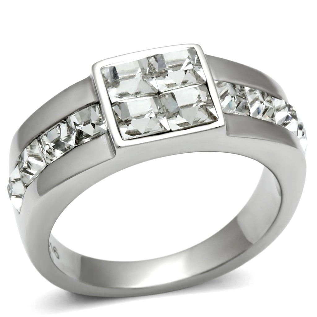 Rings for Men Silver Stainless Steel TK487 with Top Grade Crystal in Clear