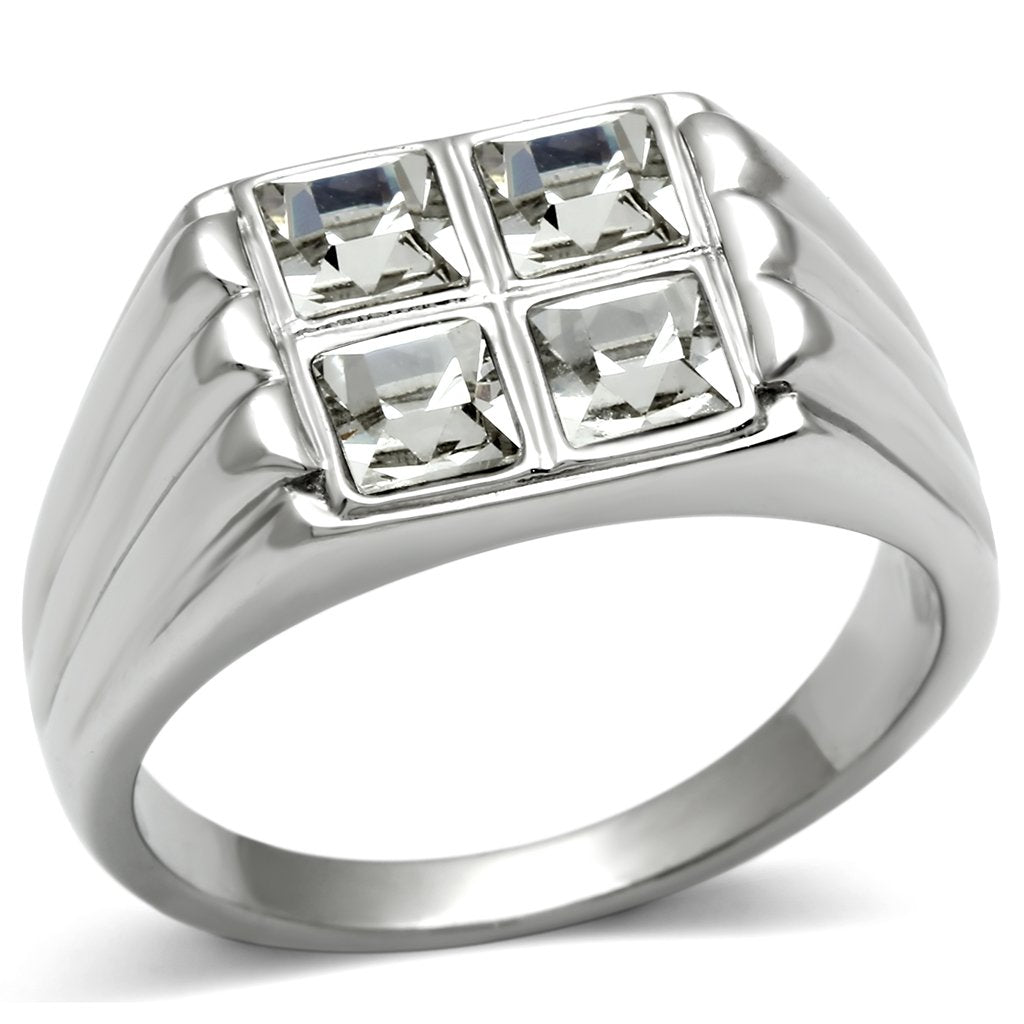 Rings for Men Silver Stainless Steel TK488 with Top Grade Crystal in Clear