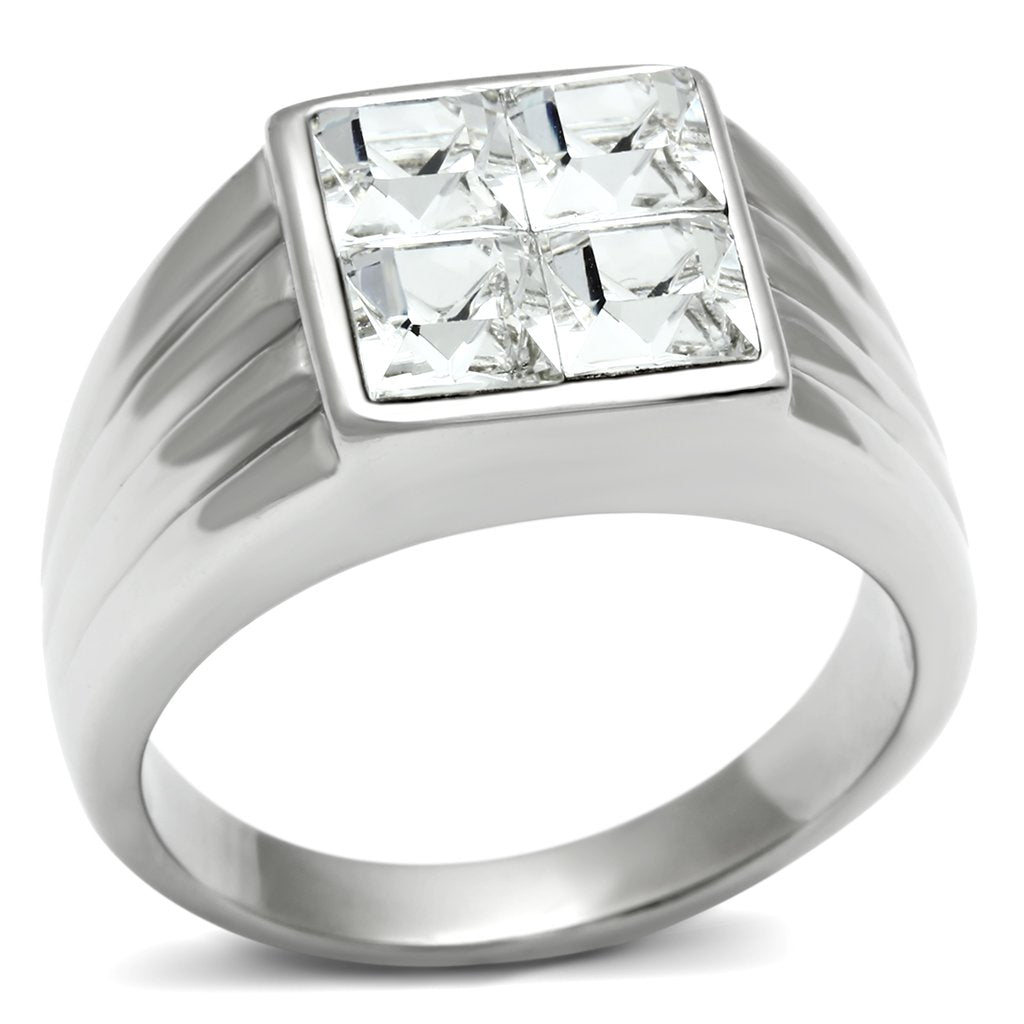 Rings for Men Silver Stainless Steel TK489 with Top Grade Crystal in Clear