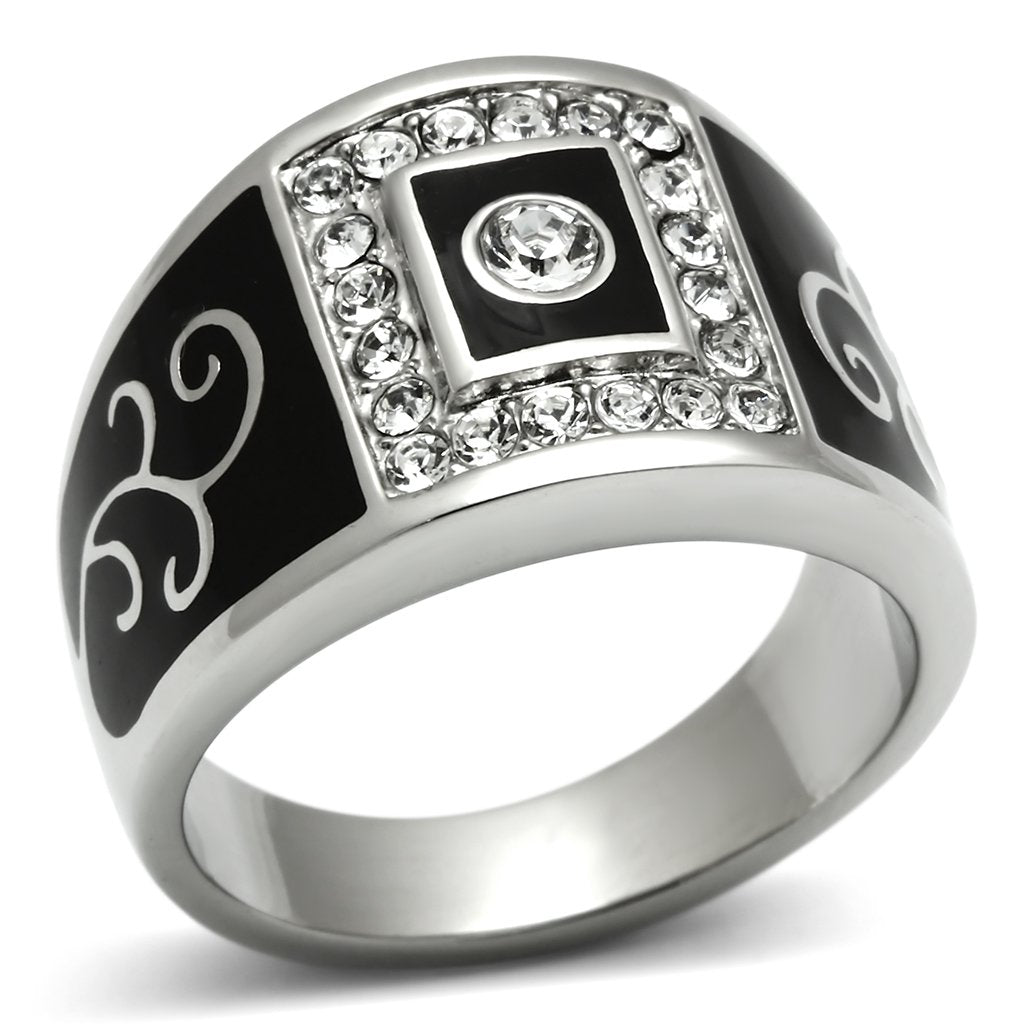 Rings for Men Silver Stainless Steel TK492 with Top Grade Crystal in Clear