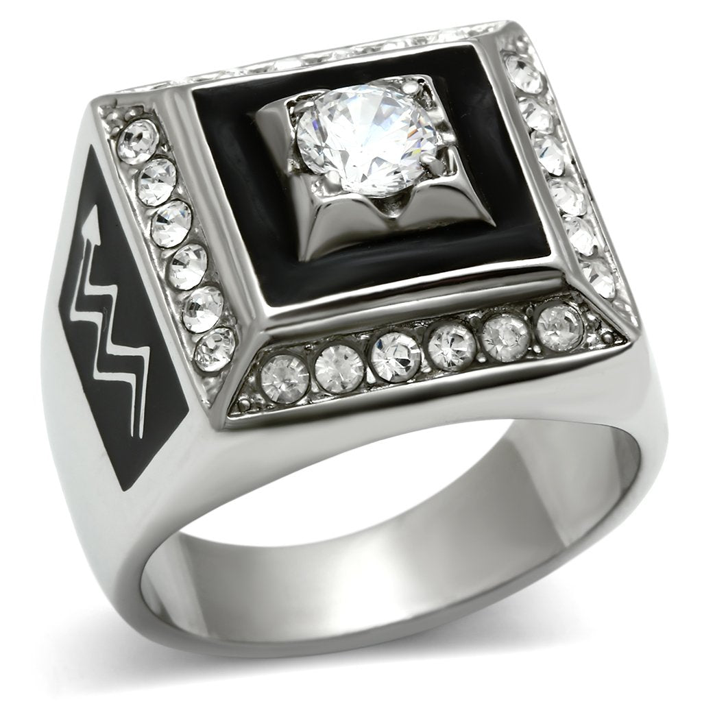 Rings for Men Silver Stainless Steel TK493 with AAA Grade Cubic Zirconia in Clear