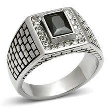 Load image into Gallery viewer, Rings for Men Silver Stainless Steel TK494 with AAA Grade Cubic Zirconia in Jet
