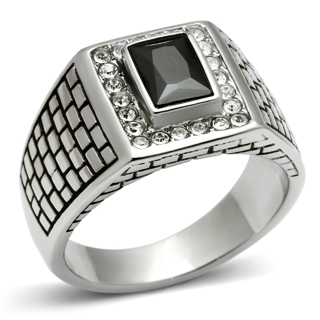 Rings for Men Silver Stainless Steel TK494 with AAA Grade Cubic Zirconia in Jet