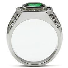 Load image into Gallery viewer, Rings for Men Silver Stainless Steel TK495 with Glass in Emerald
