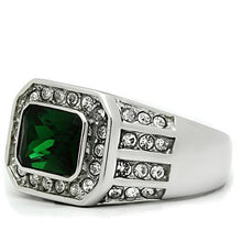 Load image into Gallery viewer, Rings for Men Silver Stainless Steel TK495 with Glass in Emerald
